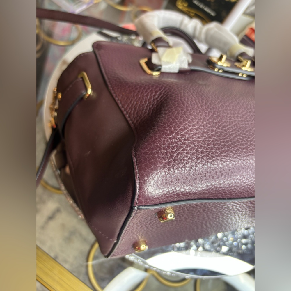 Coach Dark Purple Satchel with Gold Accents - Picture 12 of 15
